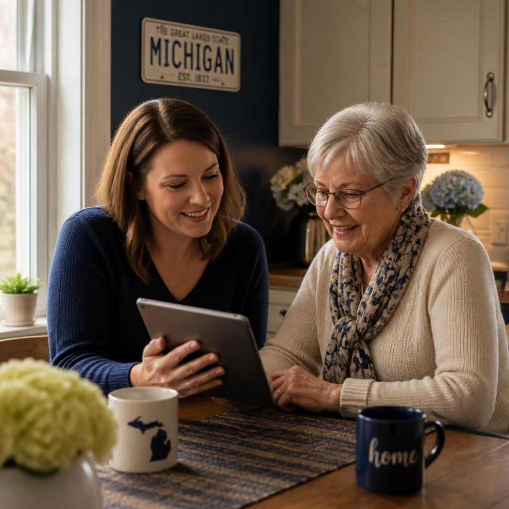 Caregiver and older adult reviewing a care plan together at home
